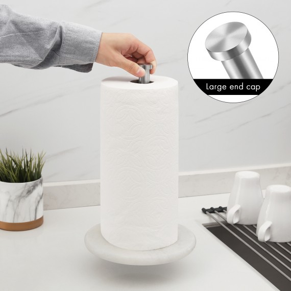 Paper Towel Holder Kitchen Standing Paper Towel Roll Holders with Natural Marble Base for Standard or Jumbo-Sized Rolls Brushed Finish, KPH100-2
